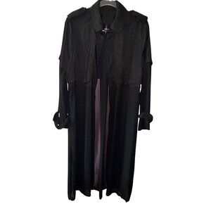 Long Black Trench Coat Large Sheer Goth Vamp Punk Rock Sexy Classic Flowing Y2K